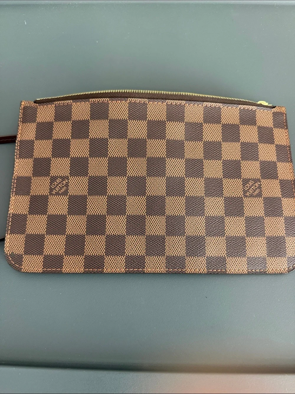Louis Vuitton Brown Damier Ebene Wristlet Pouch with Gold Hardware